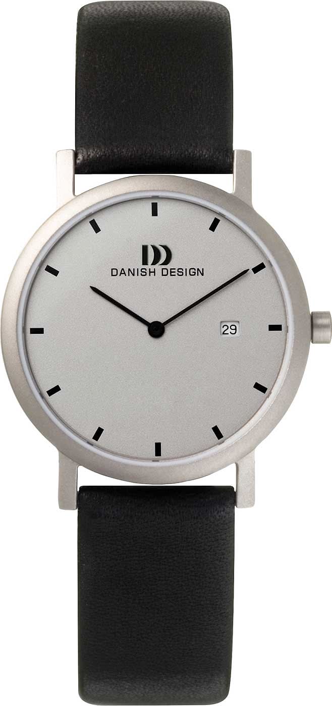 Reloj danés de diseño para mujer con correa de cuero negra, caja redonda y esfera minimalista