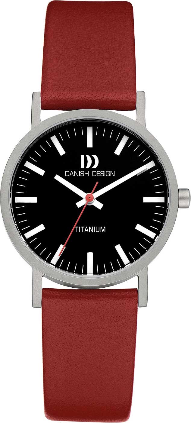 "Reloj de mujer con correa de cuero roja y esfera negra, caja plateada"