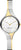 "Reloj de mujer: esfera plateada, manecillas doradas, pulsera delgada de titanio, bisel redondo"