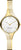 Reloj danés de diseño para mujer con pulsera de titanio en tono dorado y esfera blanca.