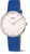 Reloj Boccia para mujer con correa de cuero azul, caja redonda y esfera blanca, cristal de zafiro