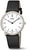 Reloj de mujer con correa de cuero negra, caja plateada y esfera blanca (Boccia).