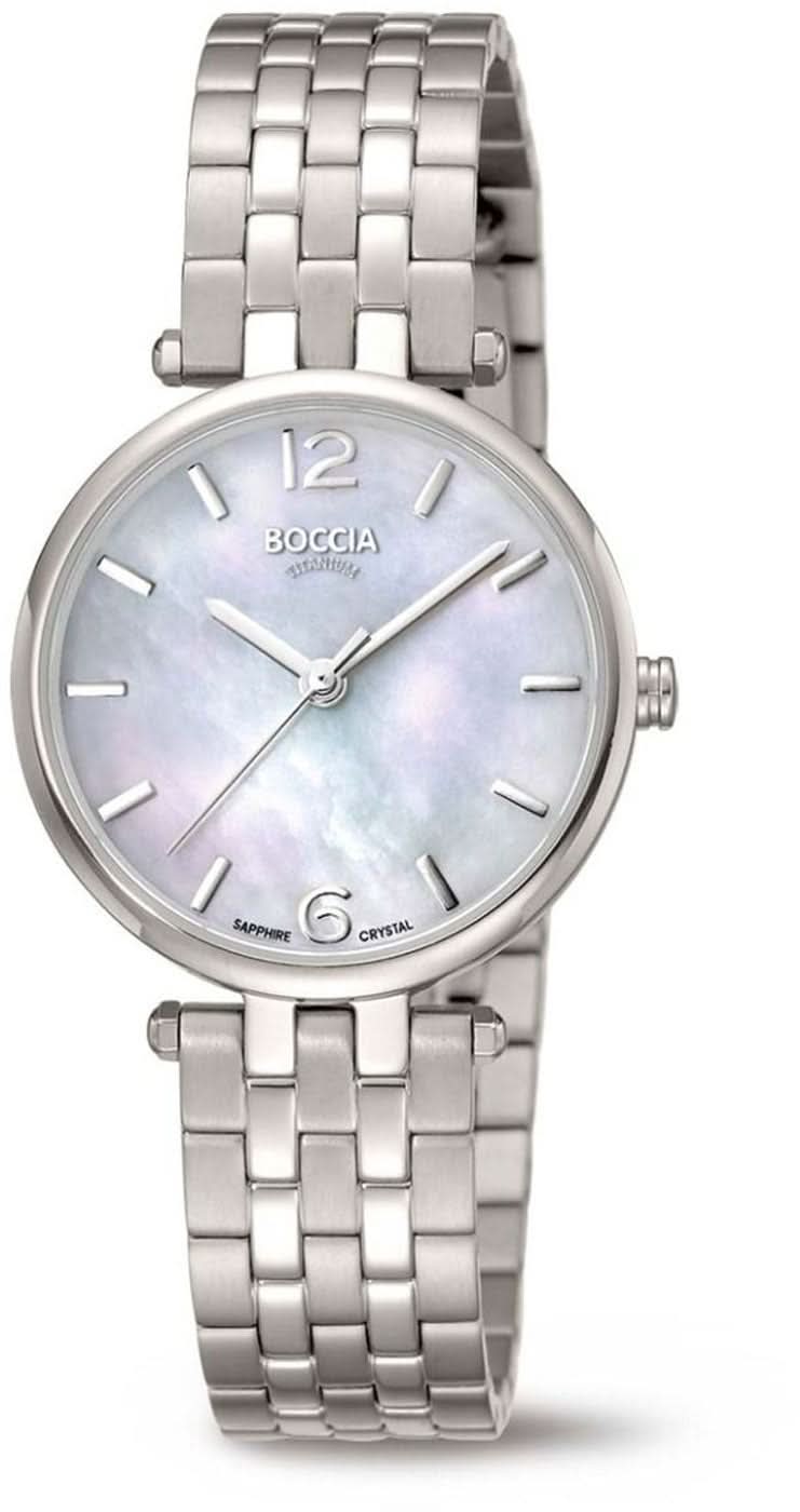 Reloj unisex con correa de acero inoxidable plateada, caja redonda y esfera azul claro