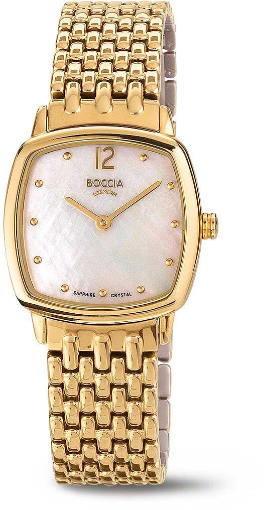 Reloj de mujer con pulsera de metal dorado y esfera blanca con números romanos