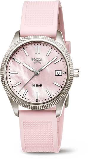"Reloj de mujer con correa de silicona rosa, bisel plateado y esfera rosa"