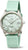 Reloj de mujer con correa de silicona verde menta, bisel plateado y esfera blanca, ventana de fecha