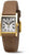 Reloj de mujer con correa de cuero marrón, caja rectangular dorada y números romanos