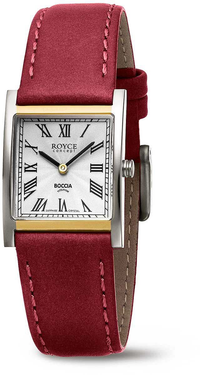 Boccia - Reloj de mujer con esfera rectangular, números romanos y correa de cuero roja