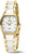 "Reloj de mujer con pulsera de eslabones dorados, esfera blanca e índices de bastón"