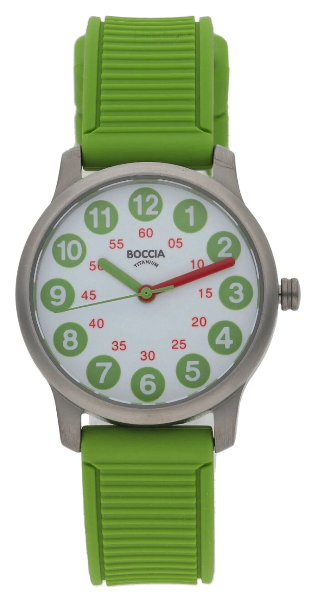 Reloj de pulsera Boccia con esfera verde y correa de silicona verde, caja redonda de acero inoxidable