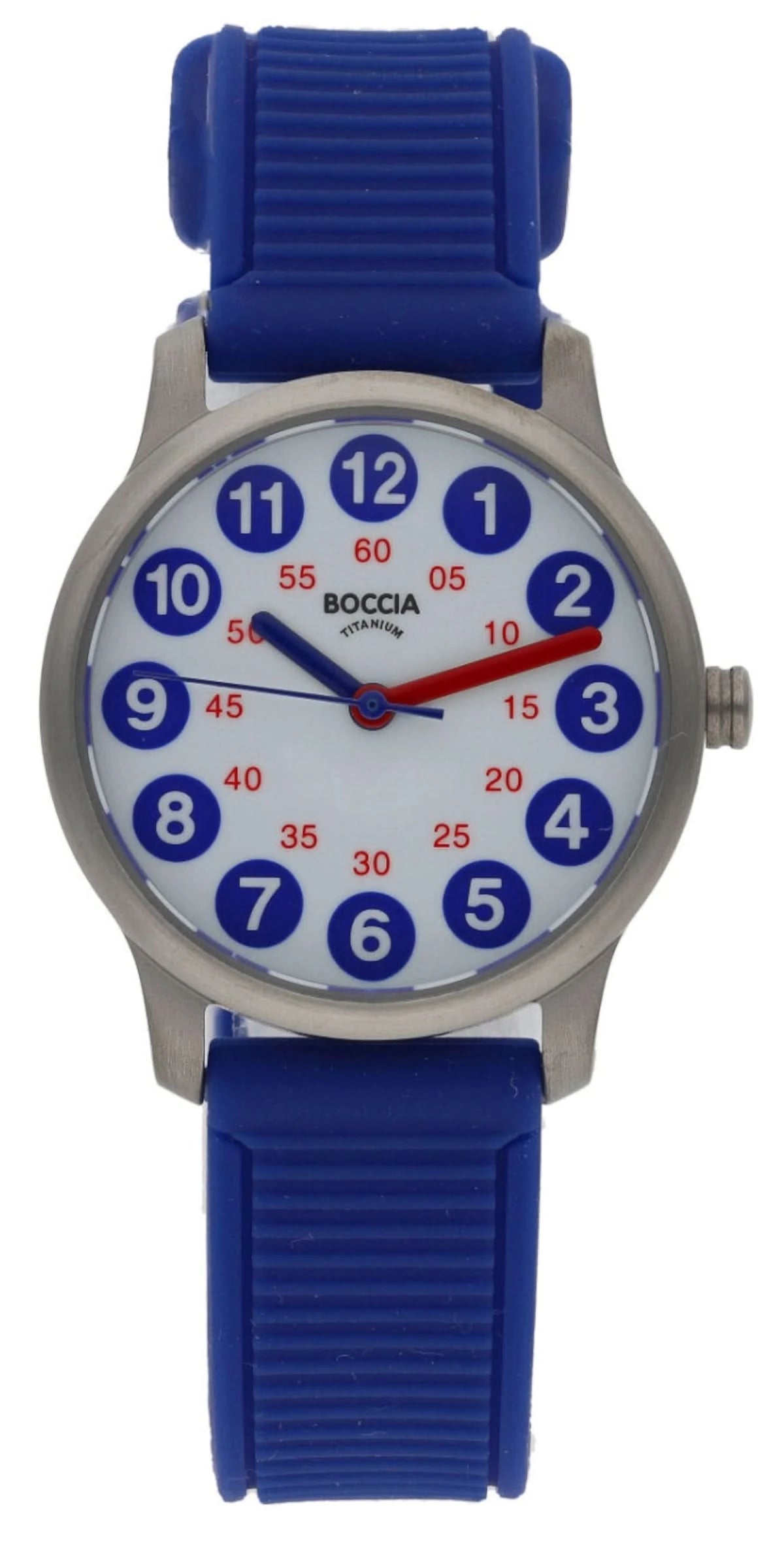 Reloj Boccia con correa de silicona azul, esfera redonda con números arábigos