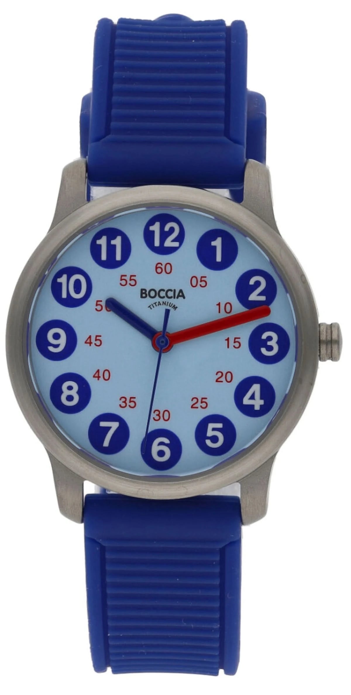 Reloj de pulsera Boccia con esfera redonda y correa de silicona azul