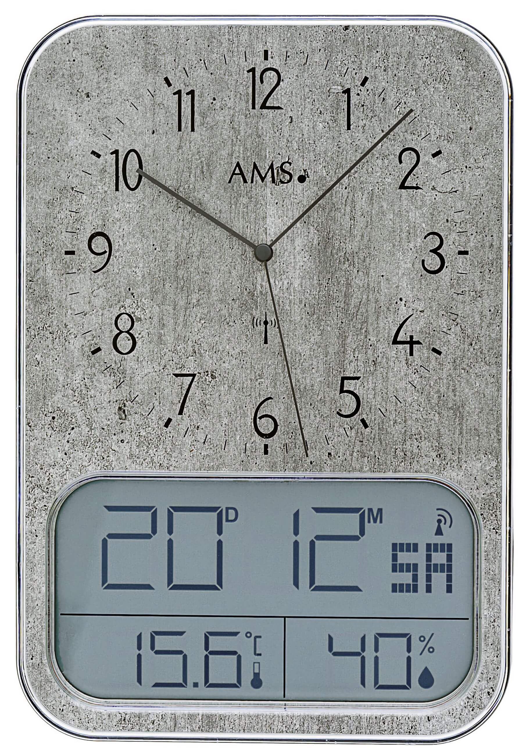 AMS 5891G Wanduhr Schwarz • Funk-Digitalanzeige • Temperatur und Luftfeuchtigkeit