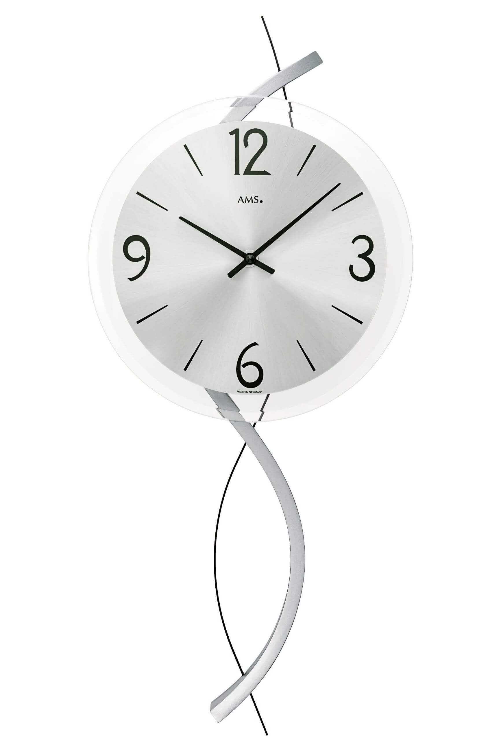 AMS W9718 Wanduhr • Holzgehäuse mit Metallzierelement • Facettiertes Mineralglas