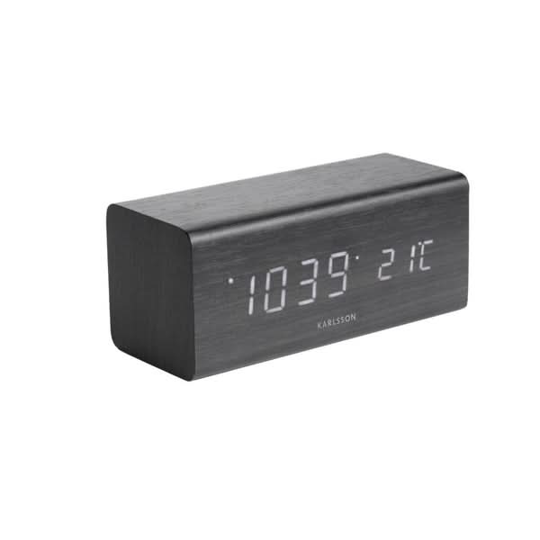 Despertador de bloque LED de madera con pantalla digital de hora y temperatura, carcasa de madera oscura, Karlsson