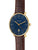 Reloj de hombre con esfera azul y caja dorada, correa de cuero marrón