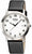 Reloj de pulsera Boccia para hombre: caja redonda plateada, esfera blanca, correa de cuero negra.
