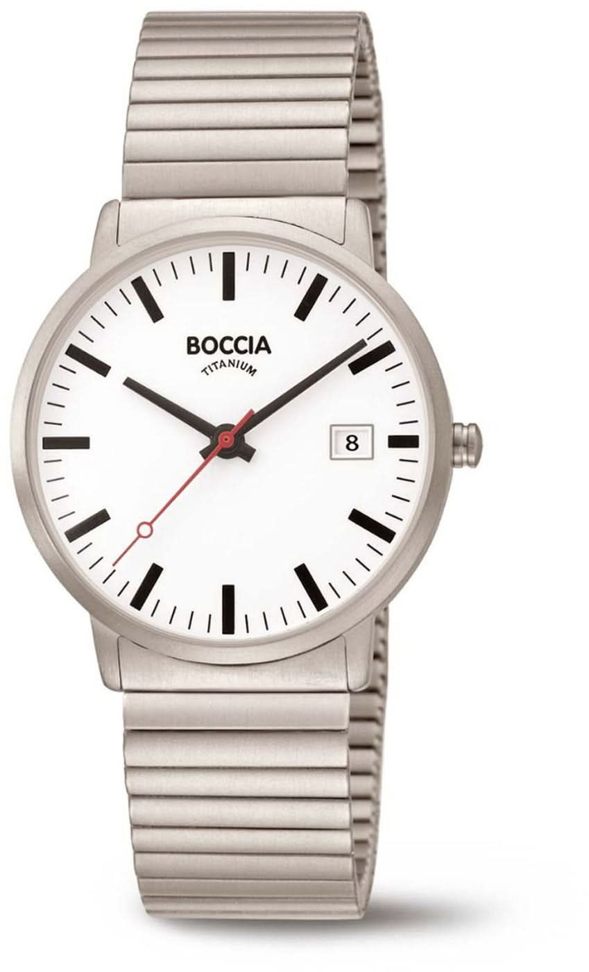 "Reloj de mujer con pulsera de titanio puro plateado, esfera redonda con ventana de fecha"
