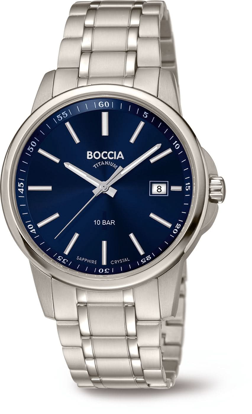 Pulsera de hombre con esfera azul, correa de acero inoxidable y ventana de fecha