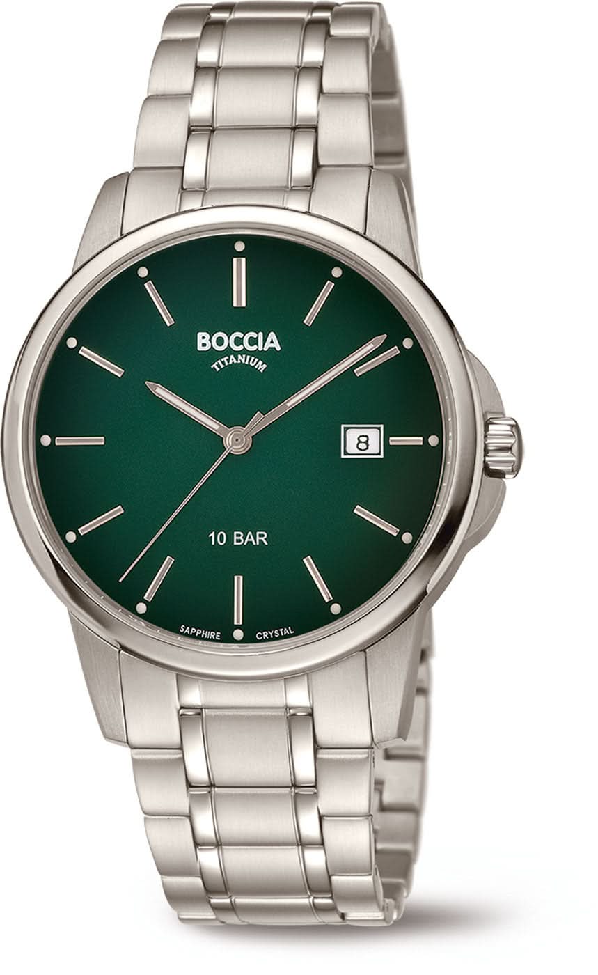 Reloj de hombre con esfera verde, manecillas redondas y pulsera de acero inoxidable, 10 bar