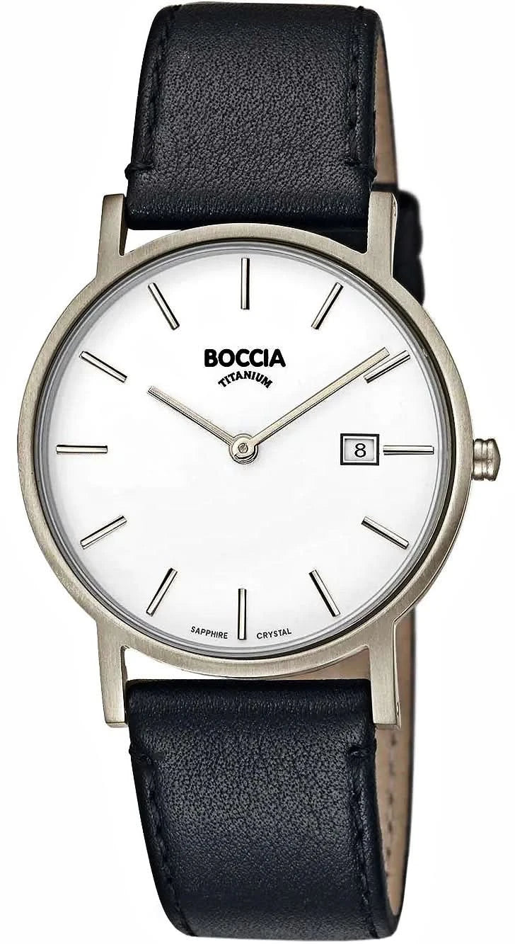 Pulsera de hombre con caja redonda de acero inoxidable, correa de cuero azul y esfera blanca