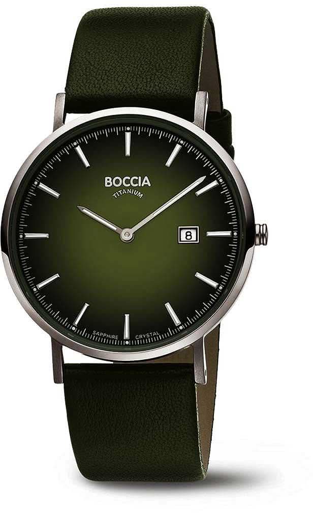 Pulsera de hombre con esfera verde oscuro, caja plateada y correa de cuero verde