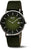 Pulsera de hombre con esfera verde oscuro, caja plateada y correa de cuero verde