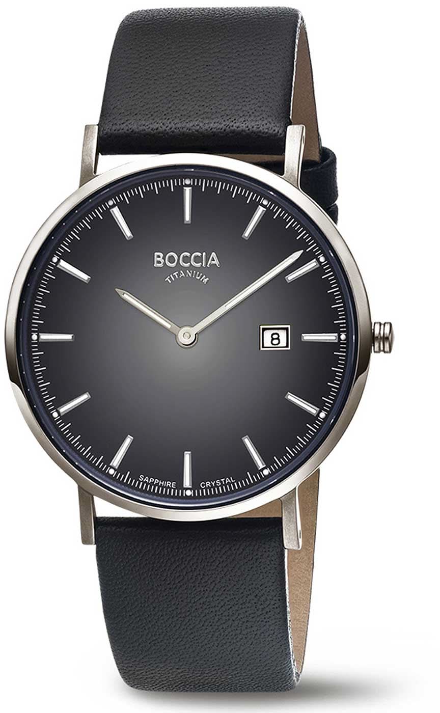 Pulsera de hombre con caja redonda, esfera negra y correa de cuero negra