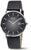 Pulsera de hombre con caja redonda, esfera negra y correa de cuero negra