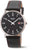 Pulsera de hombre con esfera negra, correa de cuero gris oscuro y pespuntes rojos