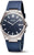 Reloj de hombre con esfera azul oscuro, caja plateada y correa azul oscuro, indicador de fecha