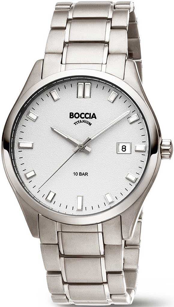 Reloj de pulsera para hombre Boccia con esfera plateada y correa de titanio puro, analógico