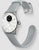 Smartwatch con correa de silicona gris, vista lateral con caja plateada