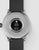 Fondo de smartwatch con panel de sensor, correa negra y caja plateada