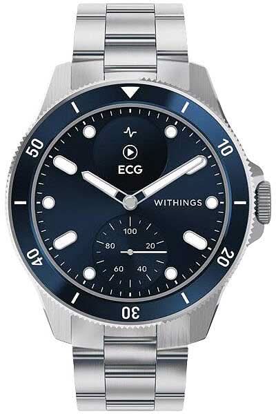 Withings Nova Smartwatch con correa de acero inoxidable, esfera azul oscuro, pantalla de ECG