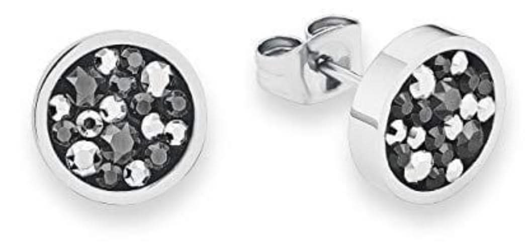s.Oliver Jewelry Pendientes 9239467, redondos, plateados con piedras negras y transparentes brillantes