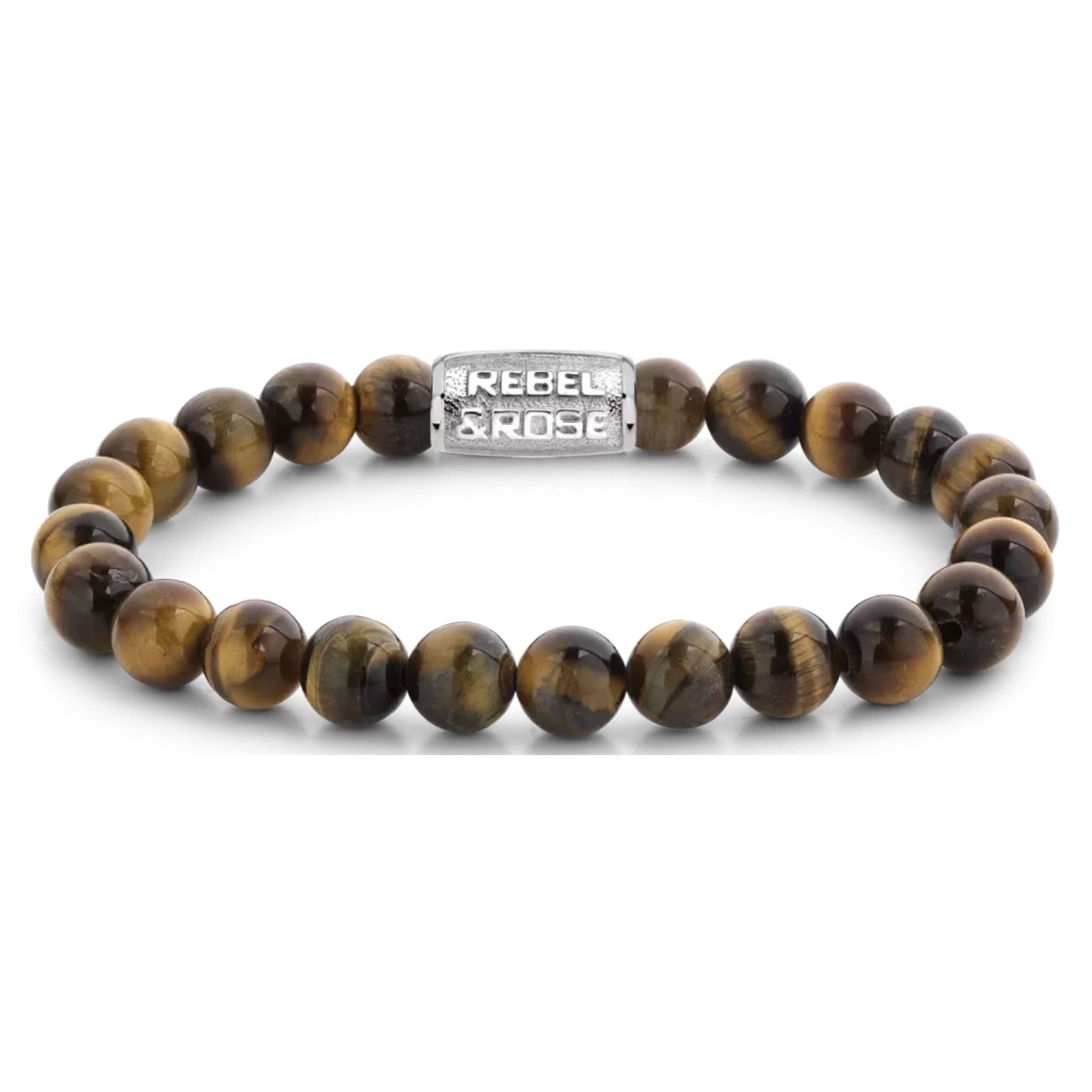 Pulsera con piedras de ojo de tigre de 8 mm y cierre de acero inoxidable, pulsera de cuentas