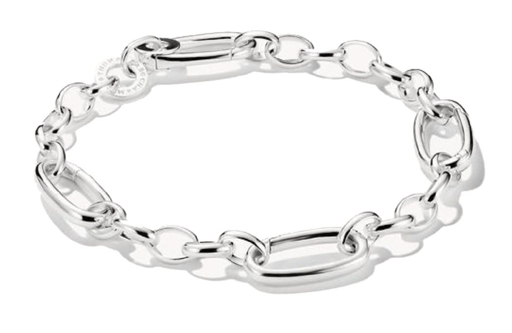 Pulsera de eslabones de plata con tres eslabones de conexión ovalados