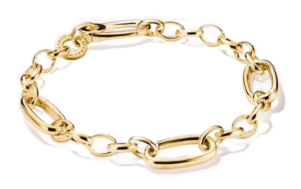 Pulsera de eslabones chapada en oro con tres eslabones de conexión