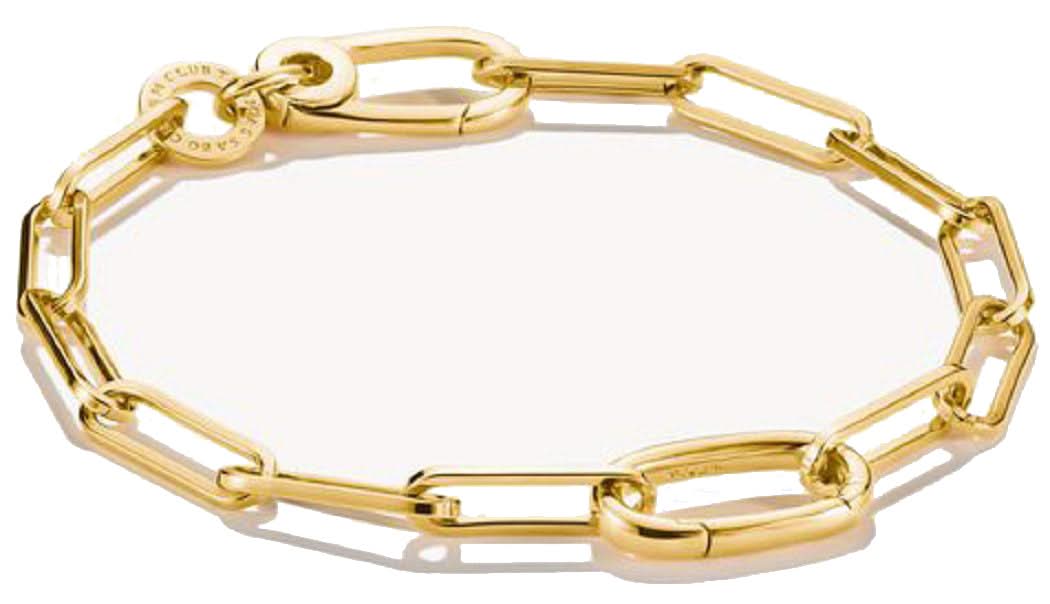 Pulsera de eslabones chapada en oro con eslabones rectangulares y charm redondo