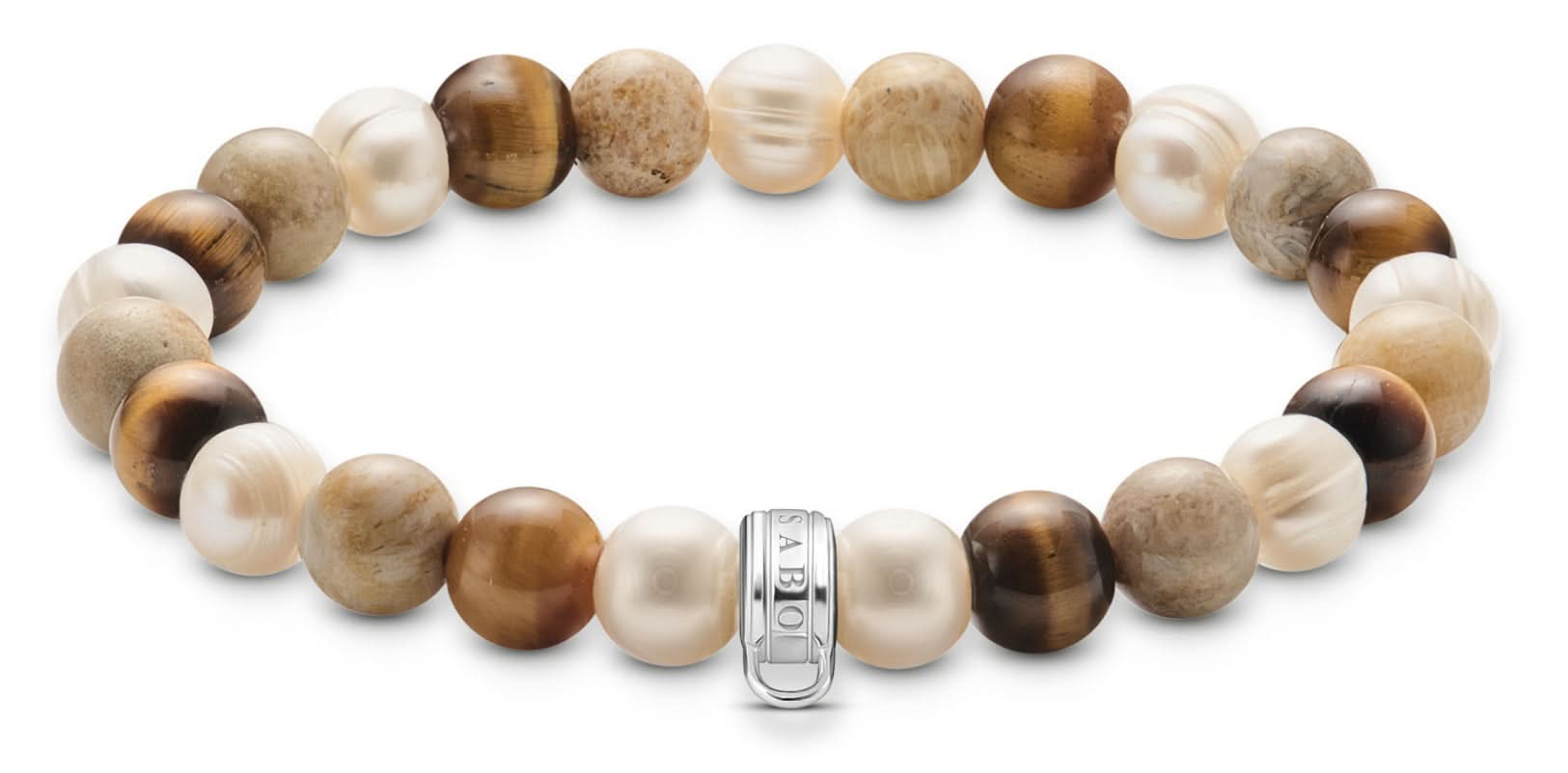 Pulsera de cuentas con cuentas de color natural y cierre desplegable plateado