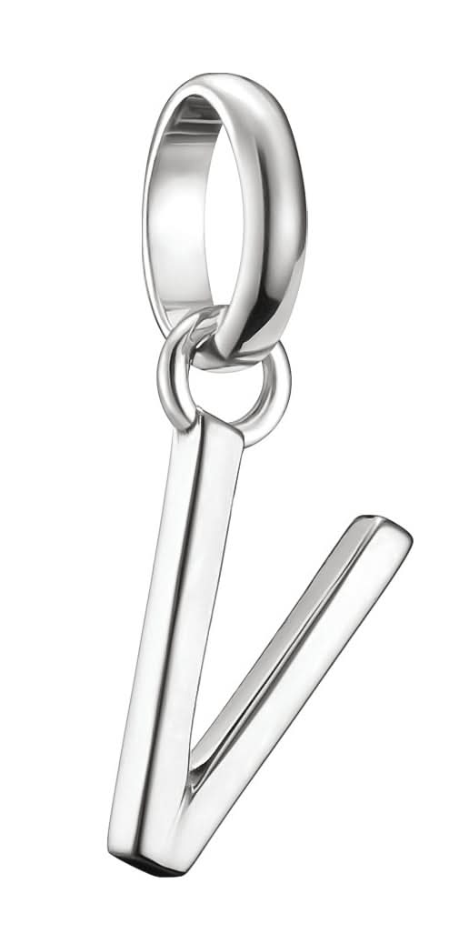 Colgante Charm de plata con letra V y ojal, forma curva Connect