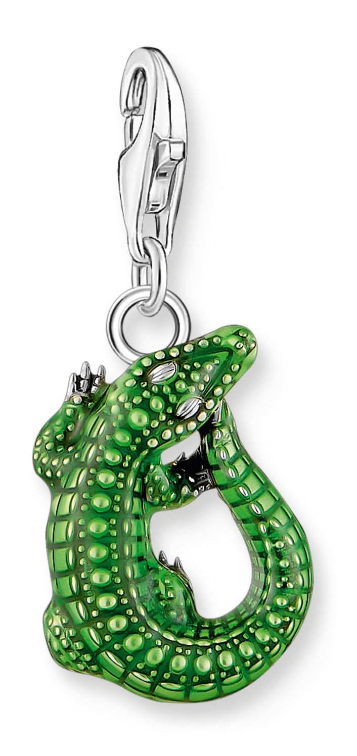Colgante Charm Thomas Sabo Cocodrilo: ojal plateado, cocodrilo de esmalte verde