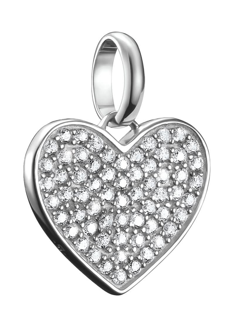 Charm de corazón plateado con circonita cúbica pavé y ojal para colgar