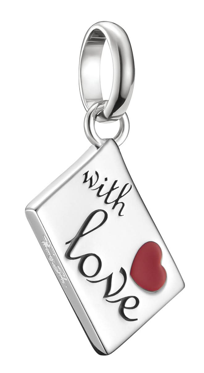 Colgante Charm de plata con corazón rojo y grabado "with love"