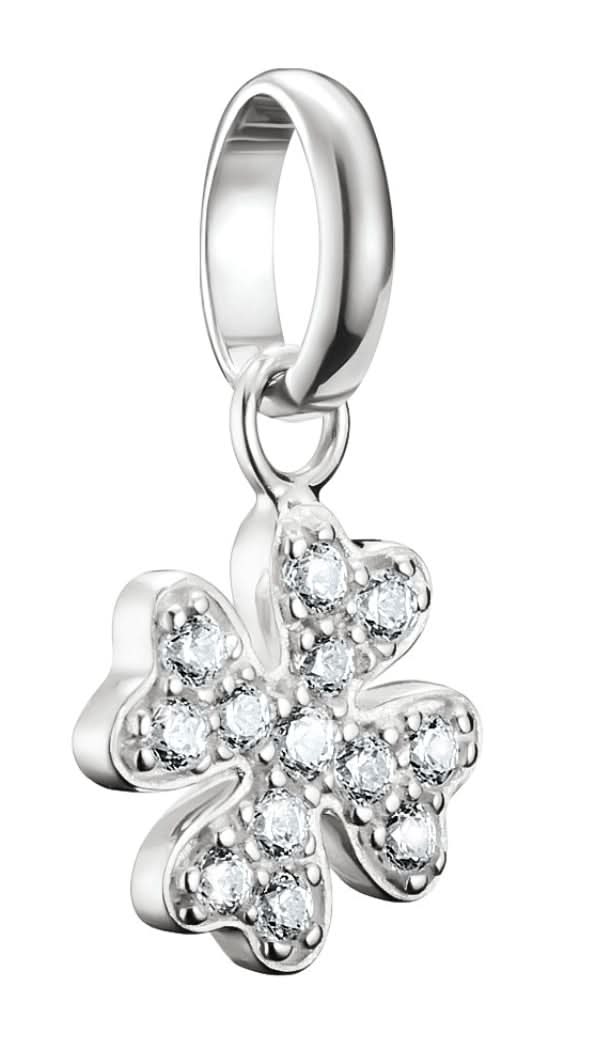 Colgante de trébol plateado con piedras brillantes, en anilla