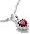 Charm de corazón plateado con piedra roja, borde de garra y cadena en la fianza