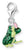 Colgante de charm de rana plateada con ojal, cuerpo verde y detalles amarillos