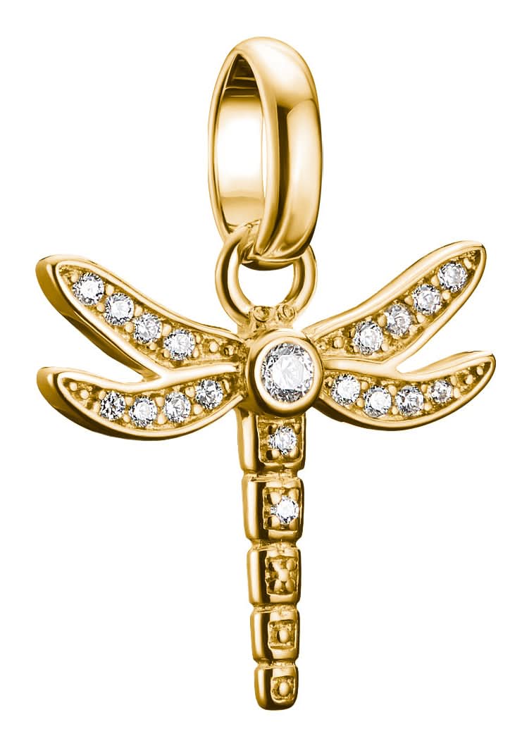 Charm de libélula chapado en oro con pedrería y ojal para colgar