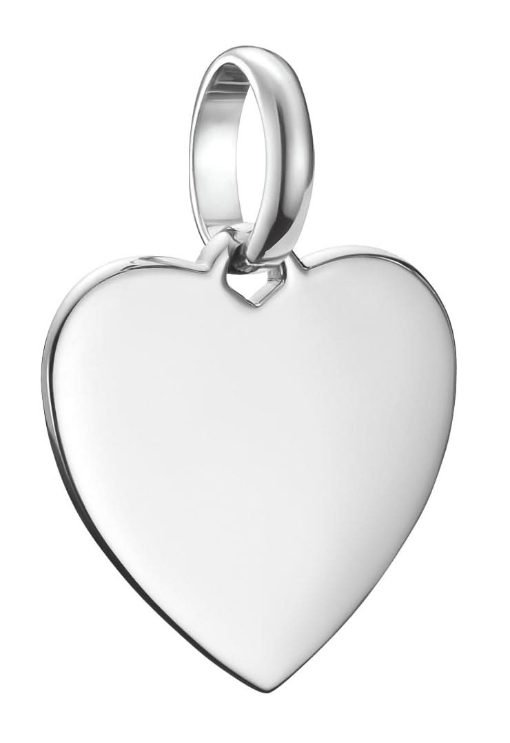Colgante de charm de corazón plateado con ojal y forma de corazón brillante y lisa